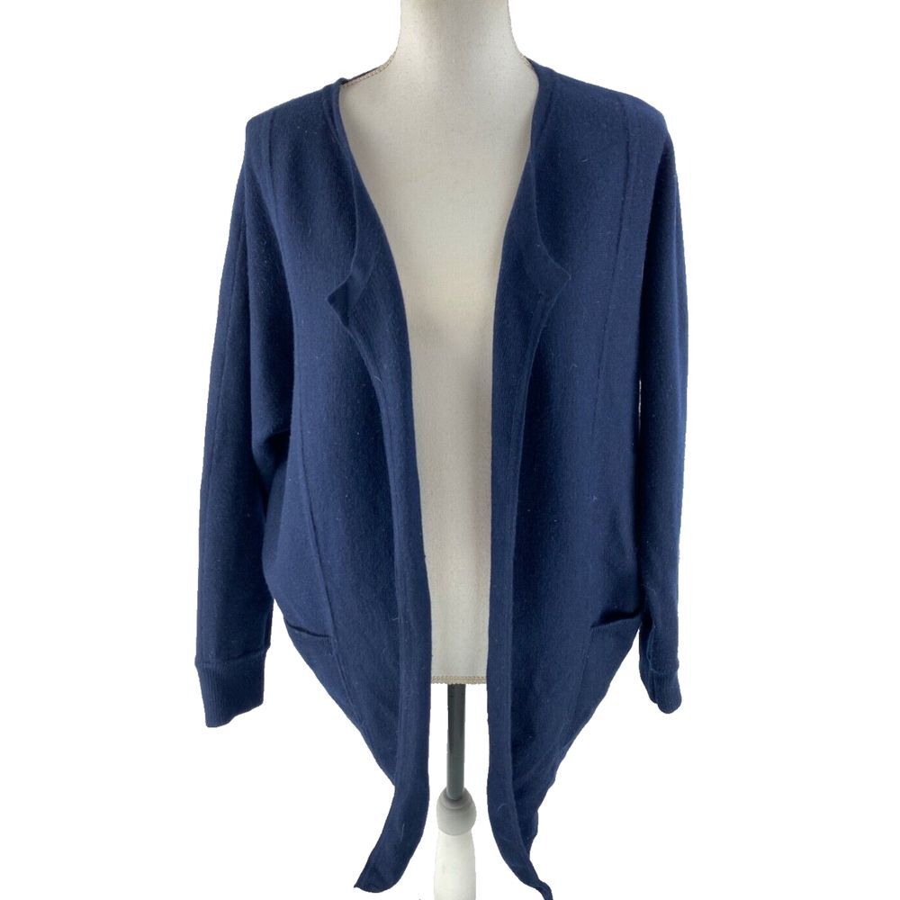 Athleta M Merino‎ Wool Chill Chaser Open Front Oversized Cardigan Sweater Blue